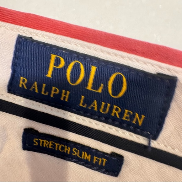 NWT Men Ralph Lauren Polo Logo Chino Slim Fit Flat Front Pants Sz 34x32 Red - Picture 9 of 12
